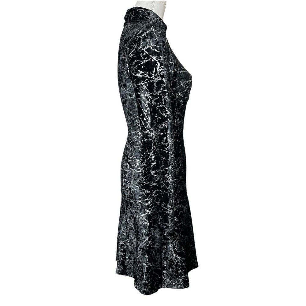 Metallic Velvet Choker Dress M Lightning Silver Crushed A-Line Cutout Skater - Picture 5 of 14
